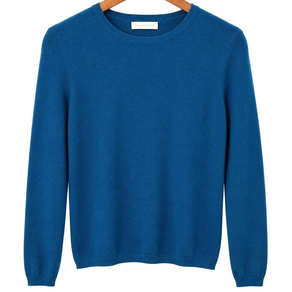 Charter Club 100% Cashmere Sweater Womens S 4 6 Blue Teal Crewneck Long Sleeve